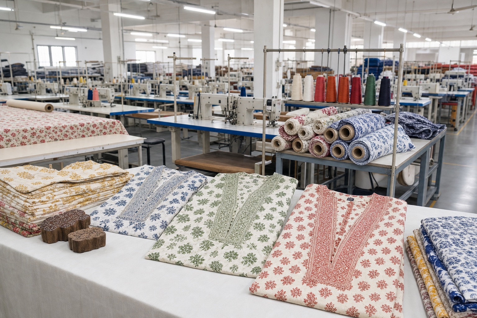 Sanganeri block print garments in Trilok Garments production planning